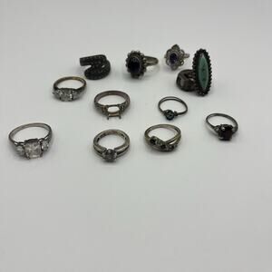 Lot Of 12 Sterling Silver Rings For Scrap Repair Craft Parts DAMAGED AS IS